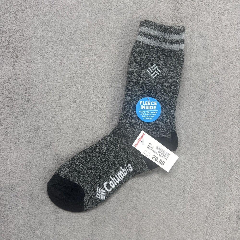 Columbia Men's Socks 1 Pair Gray Thermal Winter Fleece Warm Shoe Size 9-11